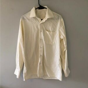 Louis Philippe Men 40 cm Yellow White Striped Long Sleeve Button Up Dress Shirt